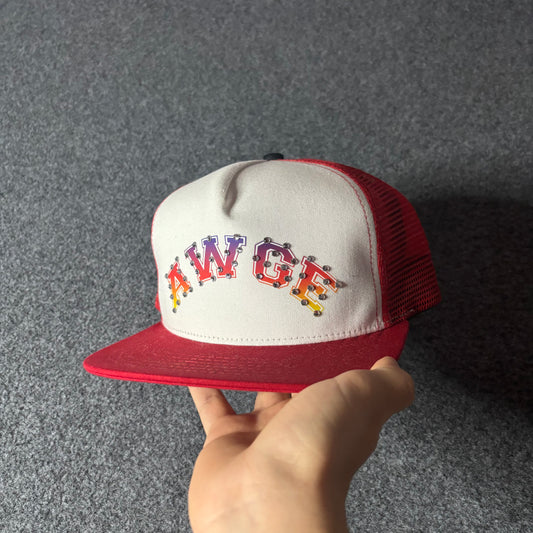 Asap Rocky AWGE rhinestone red trucker hat