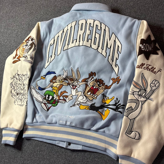 Civil Regime x Looney tunes varsity jacket light blue
