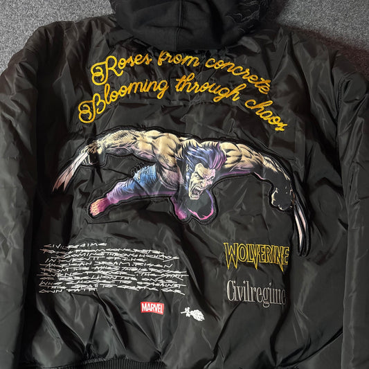 Civil regime Wolverine bomber hooded jacket black