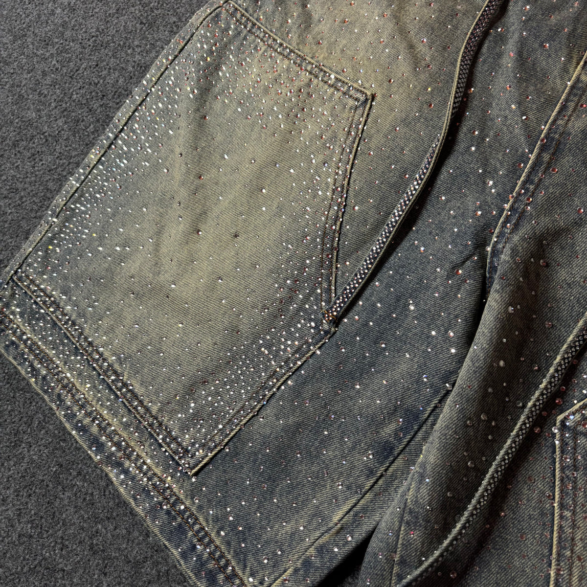 77 Studios double knee rhinestone jort