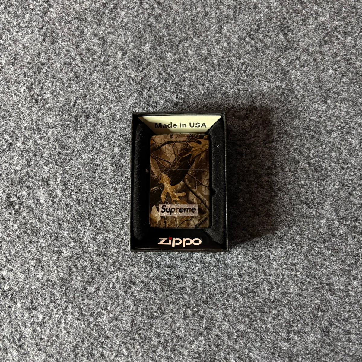 Supreme camo logo zippo real tree