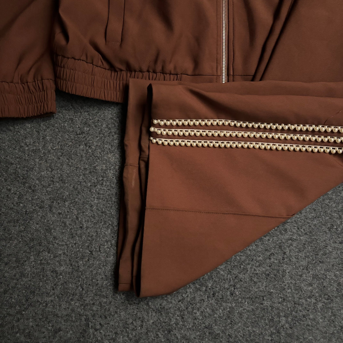 Homme Femme pearls stripes brown tracksuit baggy