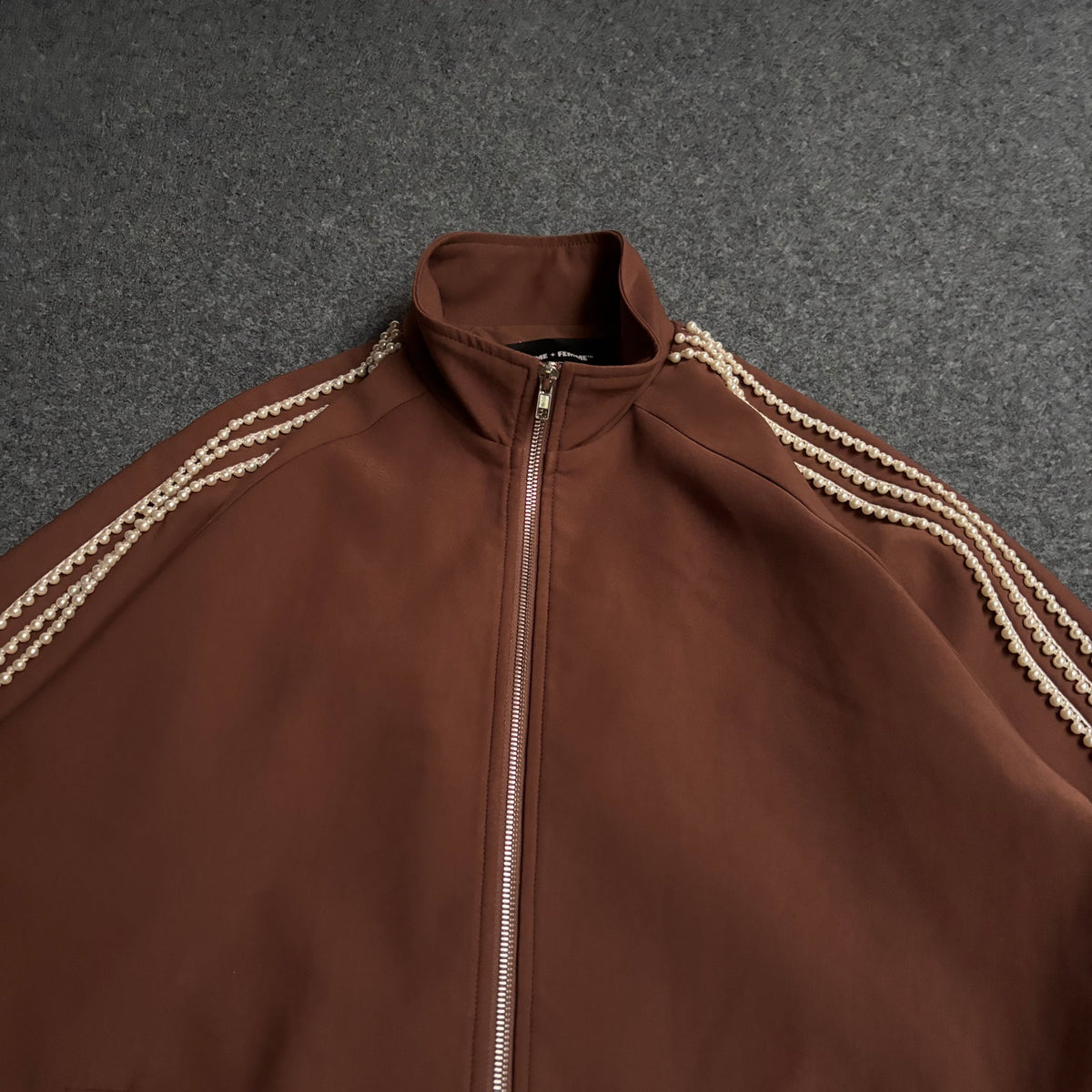 Homme Femme pearls stripes brown tracksuit baggy