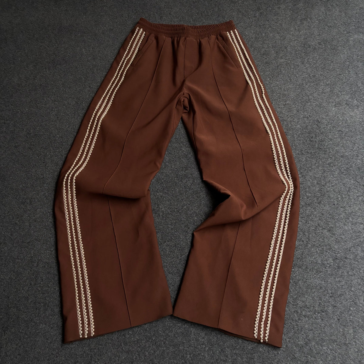 Homme Femme pearls stripes brown tracksuit baggy