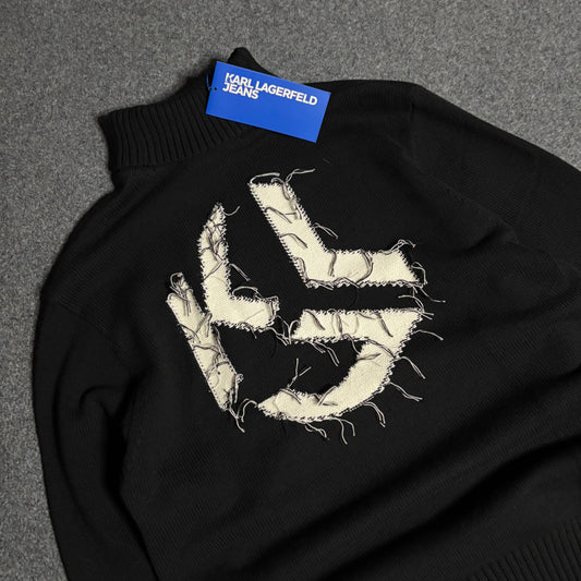 Karl Lagerfeld destroyed logo turtle neck sweater