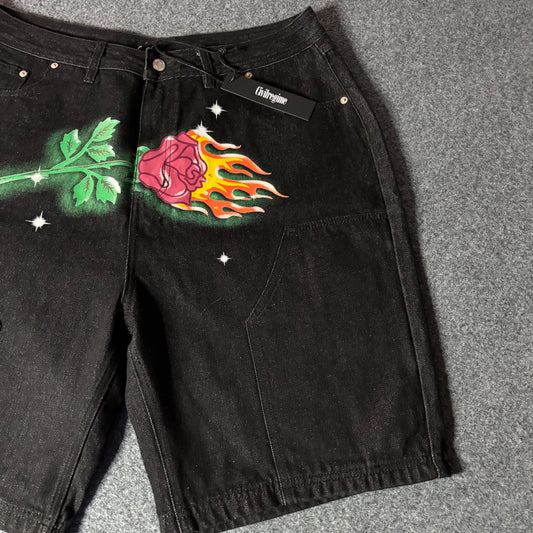 Civil Regime flower double knee black jorts