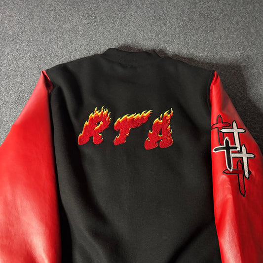RTA varsity jacket flames logo