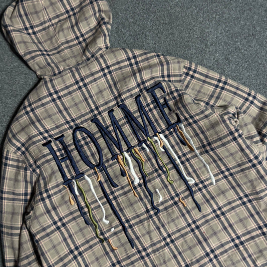 Homme Femme back embroidery flannel hood jacket