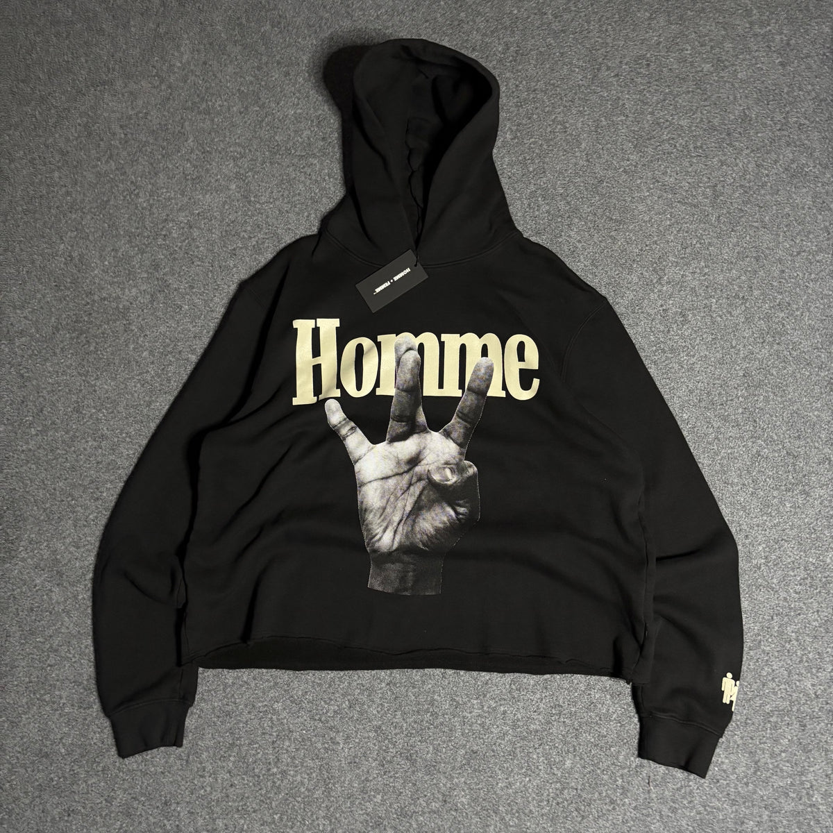 Homme Femme twisted fingers black beige hoodie
