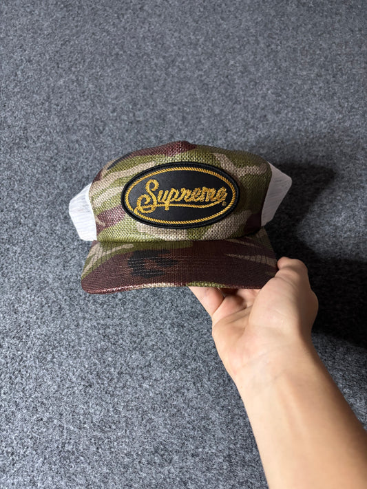 Supreme raffia mesh back 5 panel woodland camo