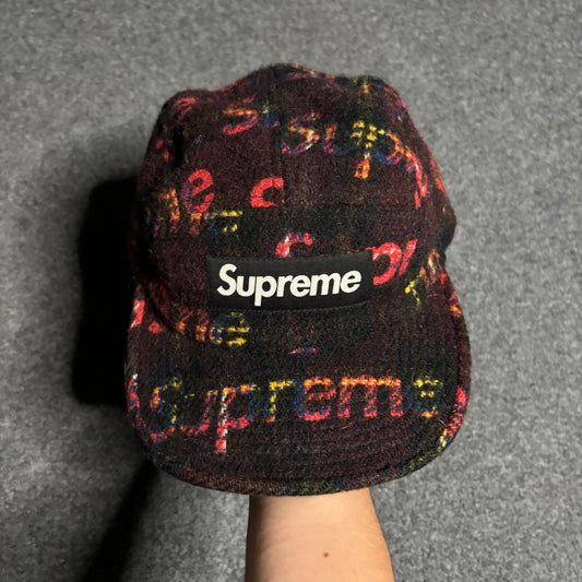Supreme x Harris Tweed red plaid camp cap