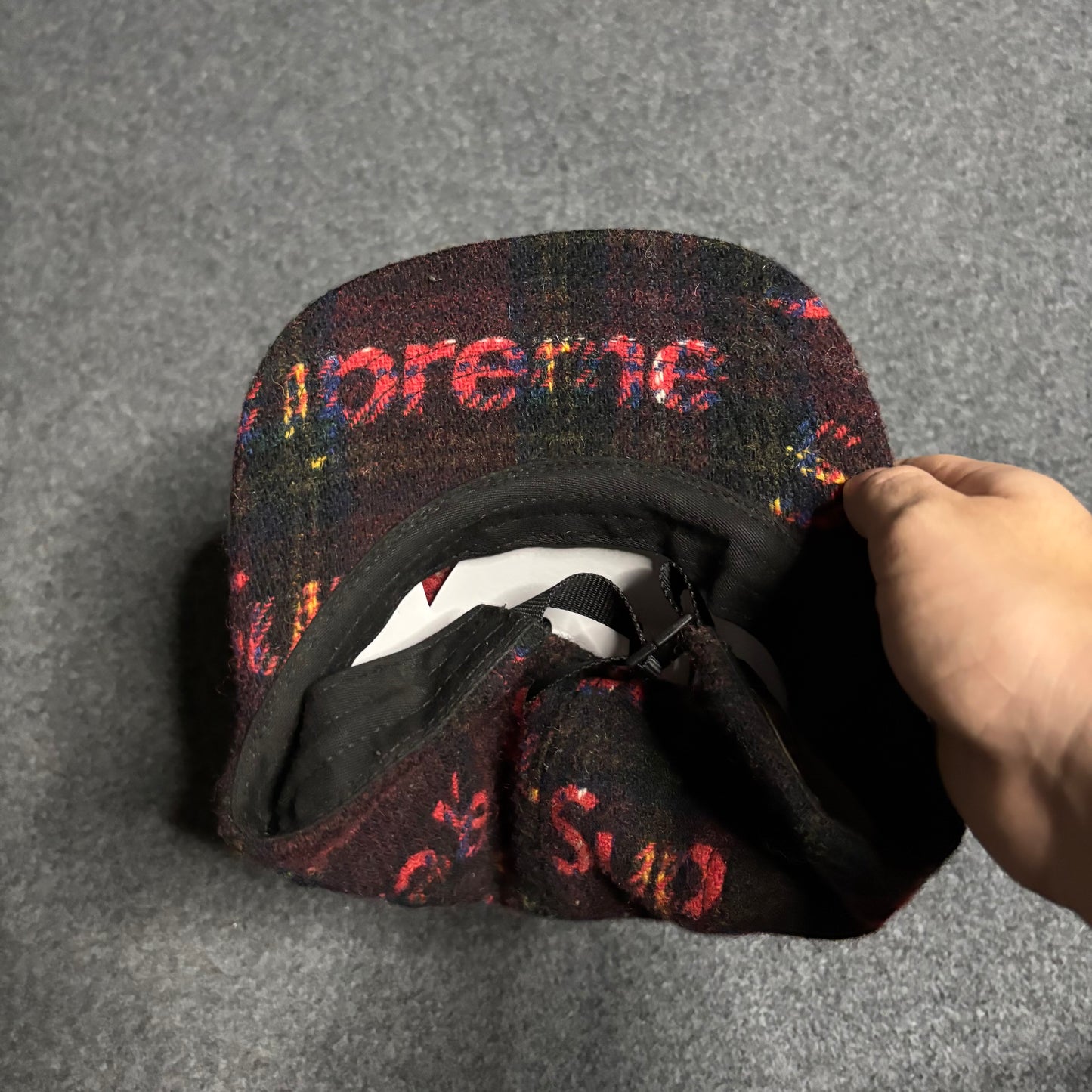 Supreme x Harris Tweed red plaid camp cap