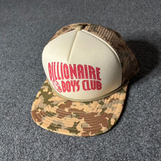 Billionaire boys club logo printed camouflage pattern trucker hat
