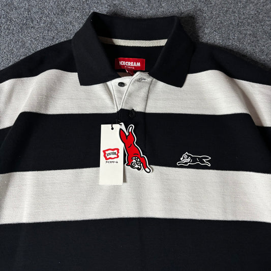 Ice Cream running dog black adn white stripes polo