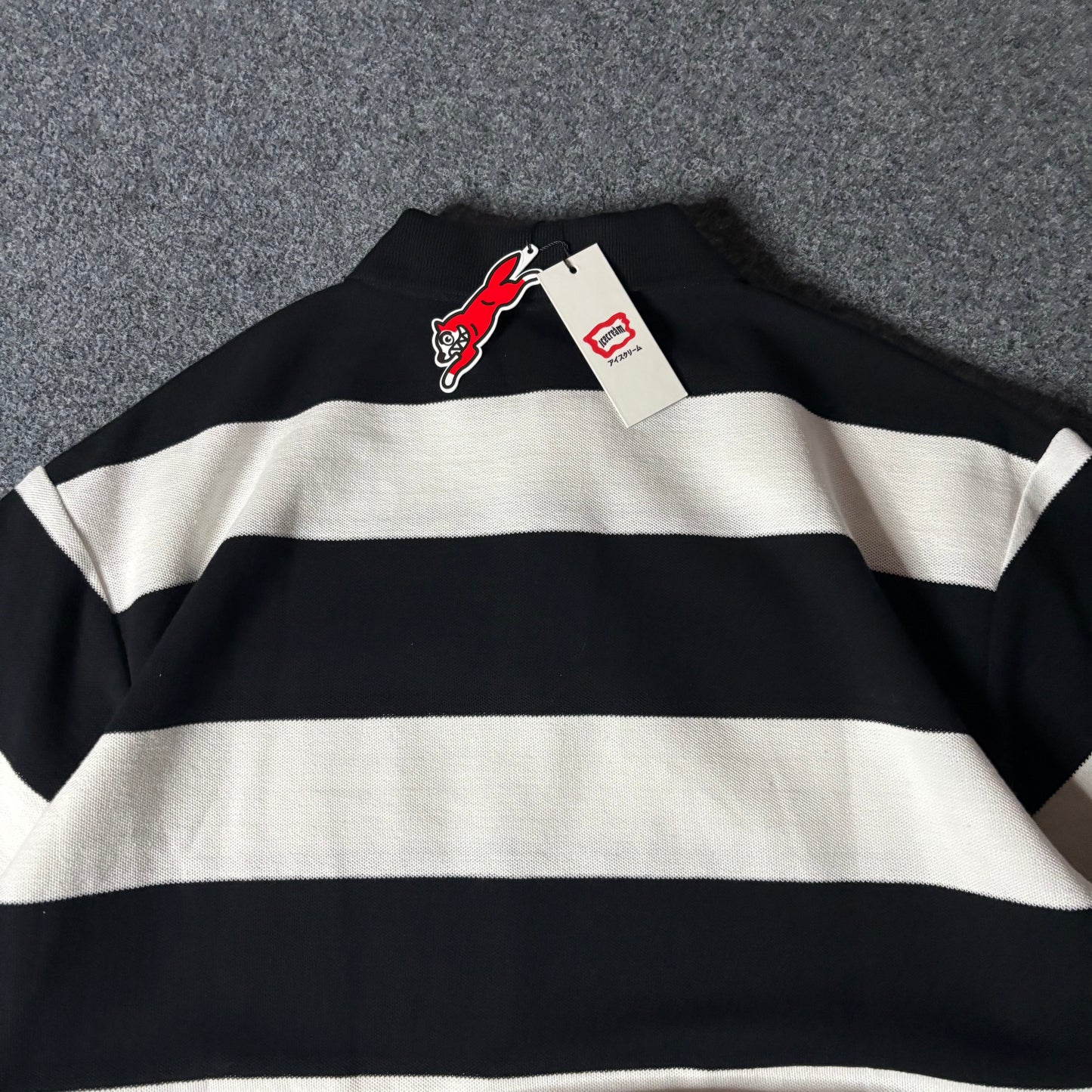 Ice Cream running dog black adn white stripes polo