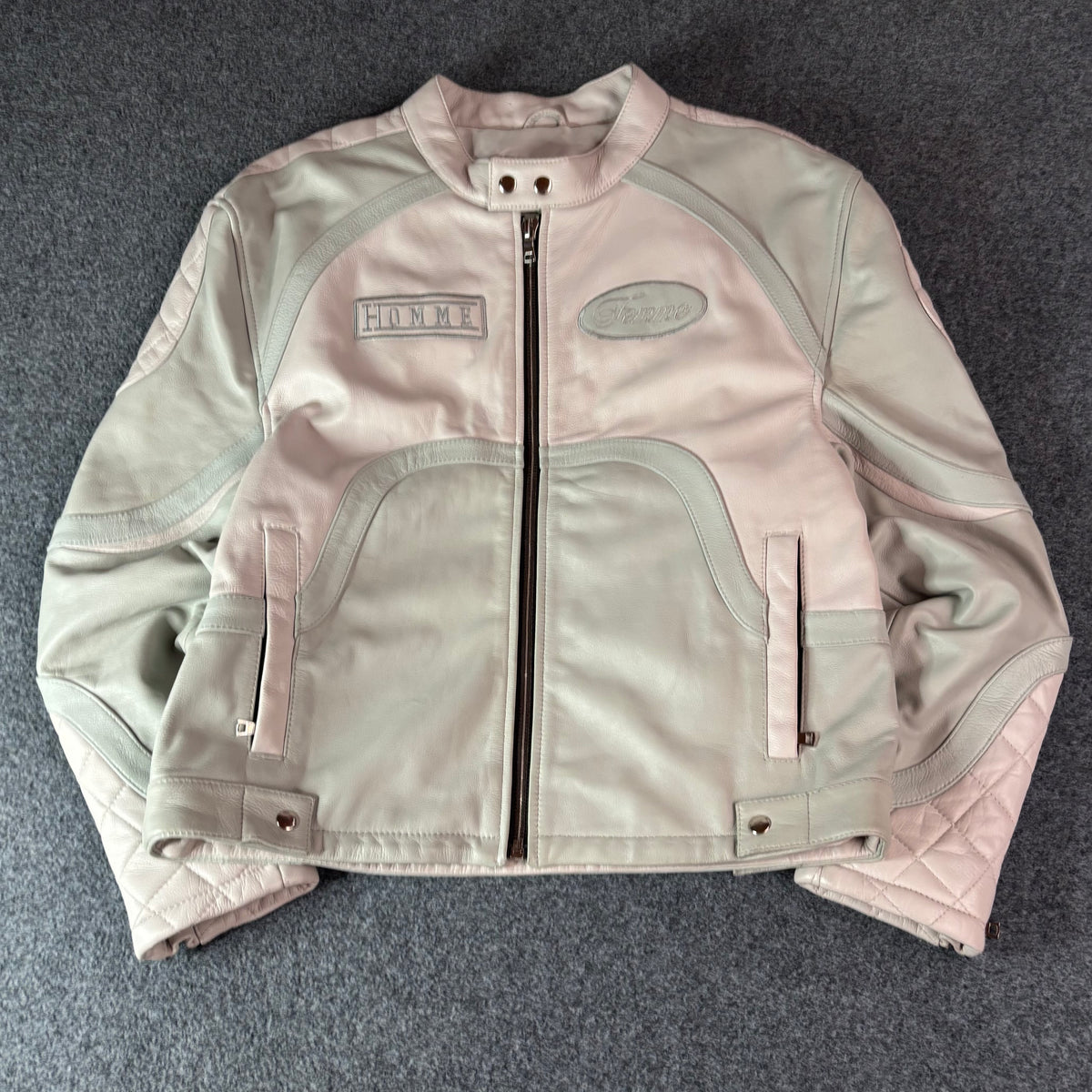 Homme Femme racing leather jacket white