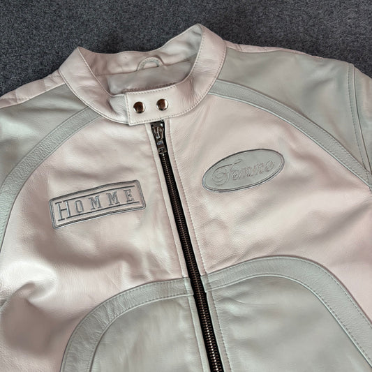 Homme Femme racing leather jacket white