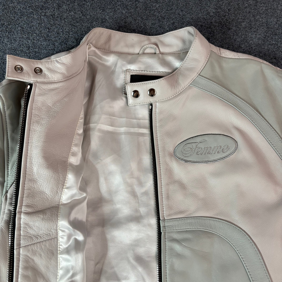 Homme Femme racing leather jacket white