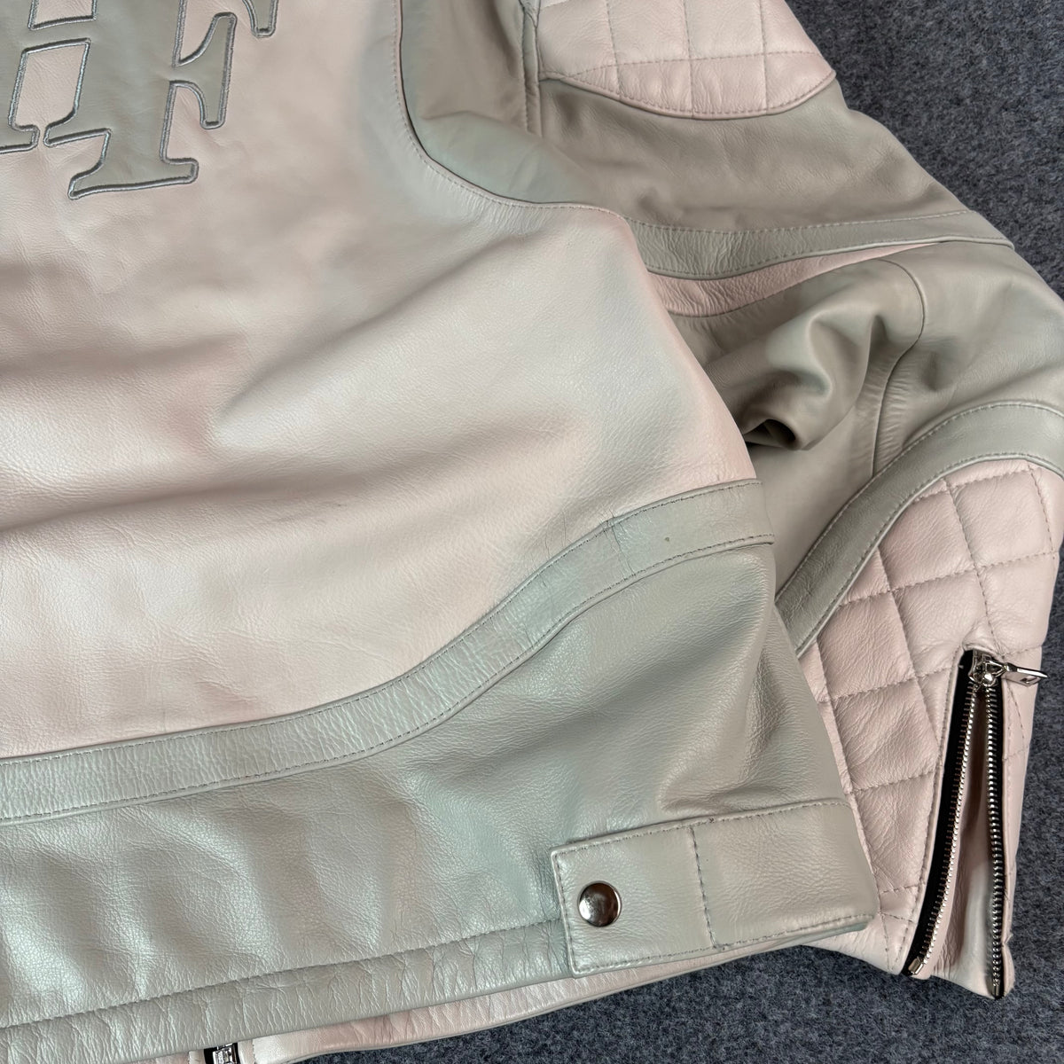 Homme Femme racing leather jacket white