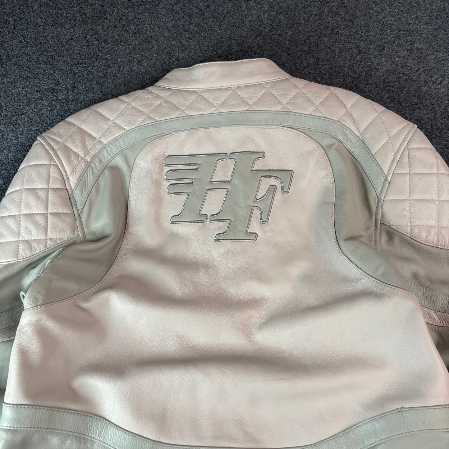 Homme Femme racing leather jacket white
