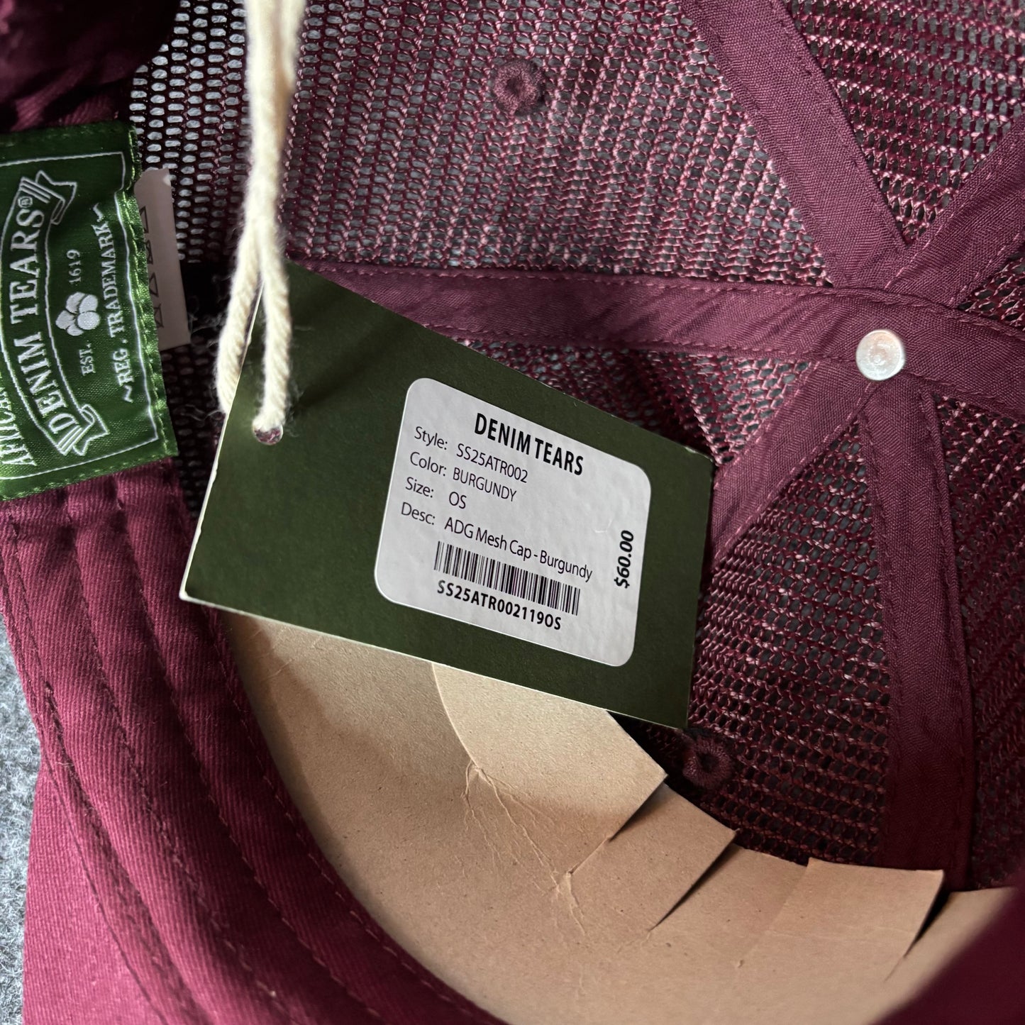 Denim Tears ADG mesh cap burgundy