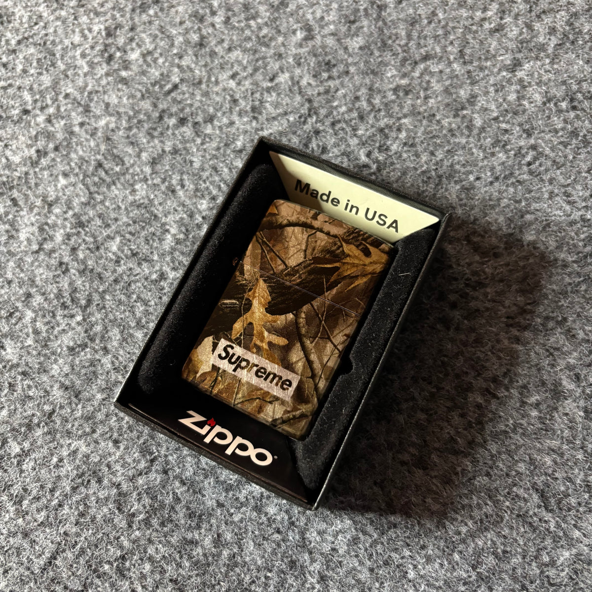 Supreme camo logo zippo real tree