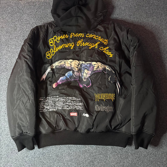 Civil regime Wolverine bomber hooded jacket black