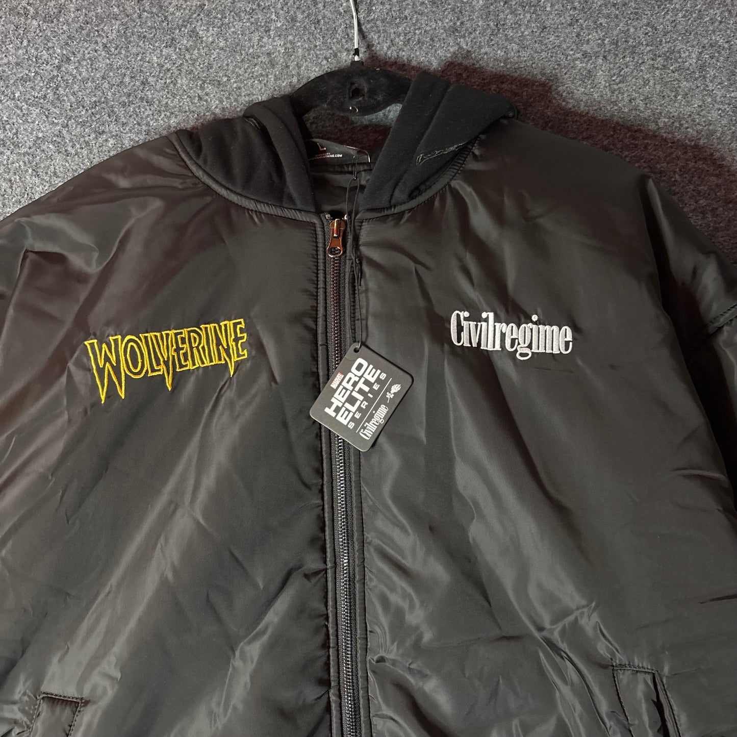 Civil regime Wolverine bomber hooded jacket black