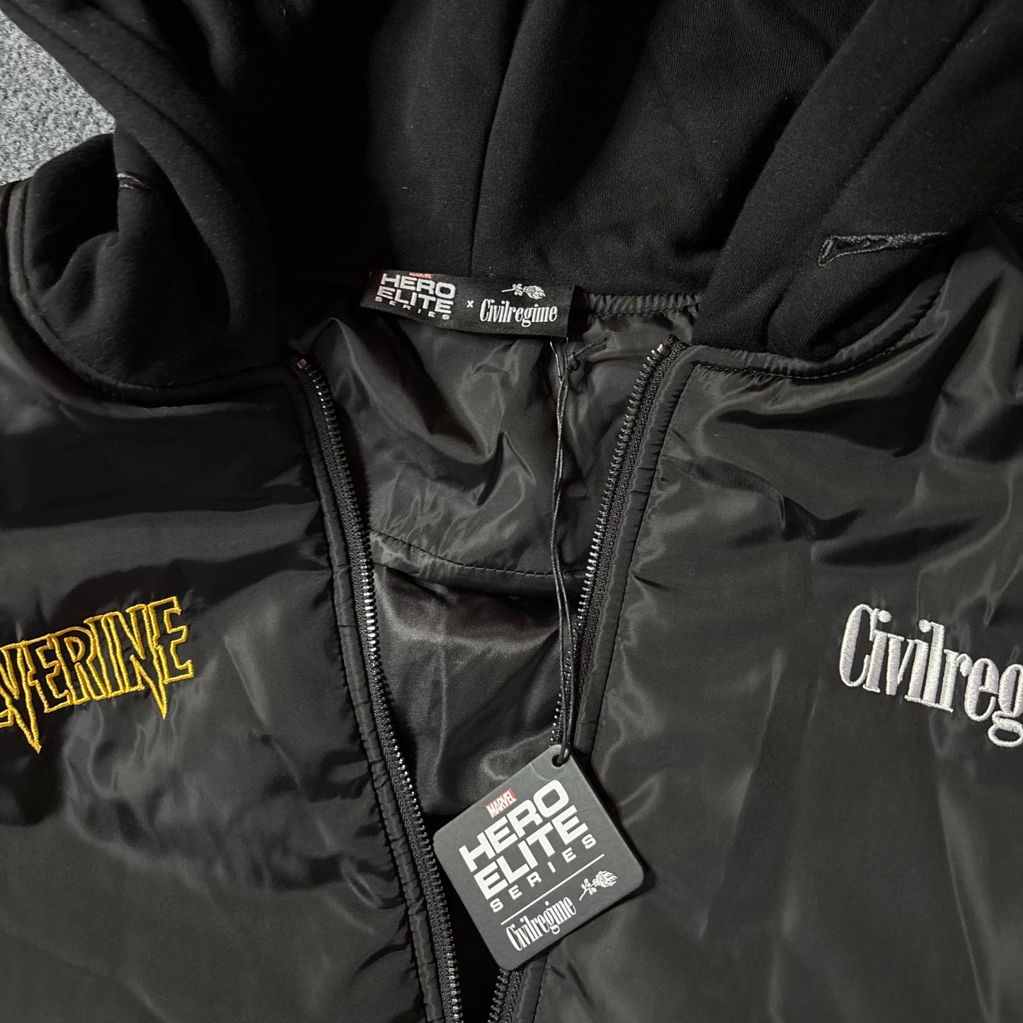 Civil regime Wolverine bomber hooded jacket black
