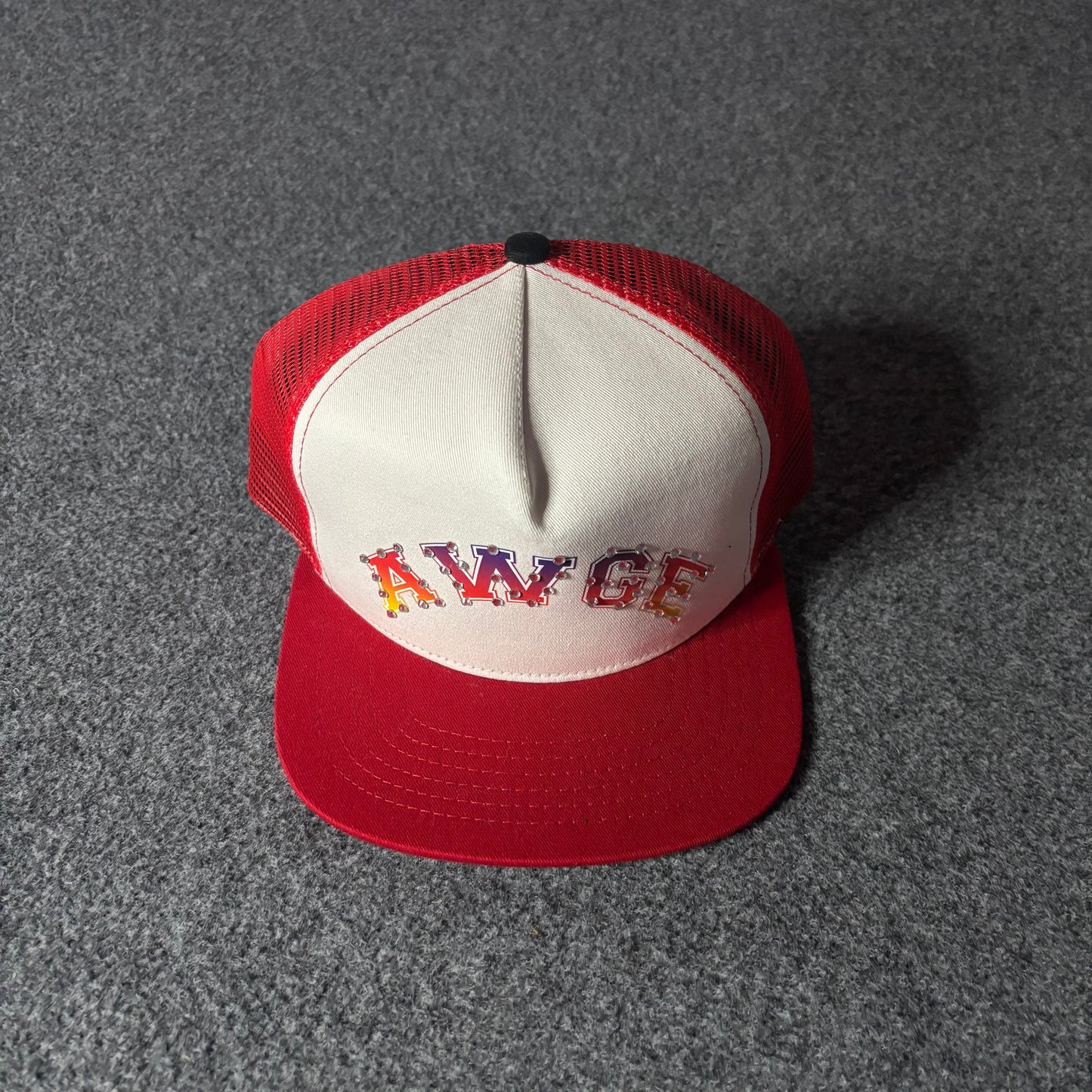 Asap Rocky AWGE rhinestone red trucker hat