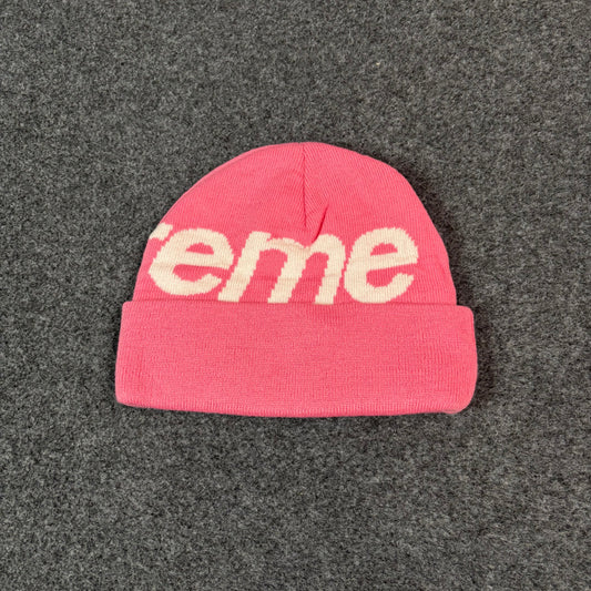 Supreme big logo pink beanie