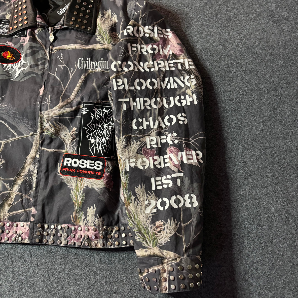 Civil Regime Studded Bankai Camouflage Bomber Jacket