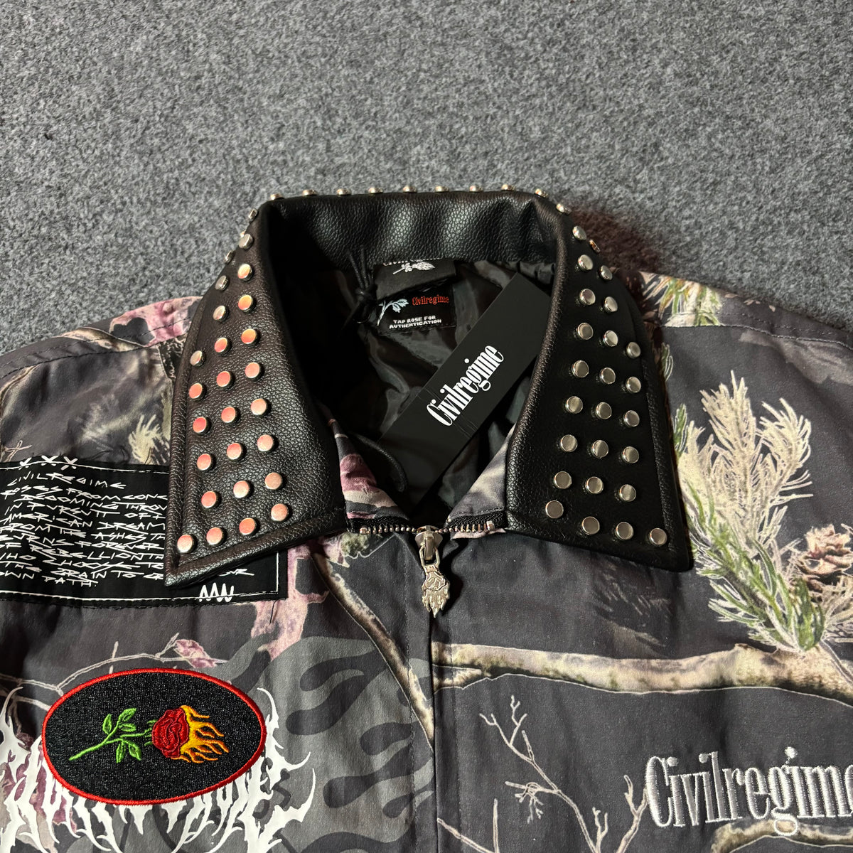 Civil Regime Studded Bankai Camouflage Bomber Jacket