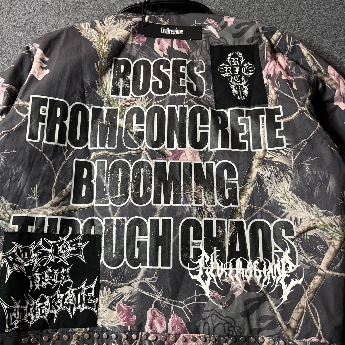 Civil Regime Studded Bankai Camouflage Bomber Jacket