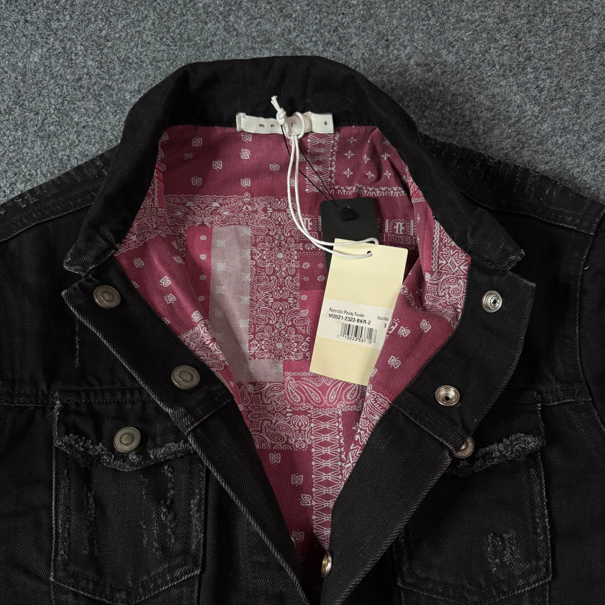 Mnml reversible paisley trucker jacket