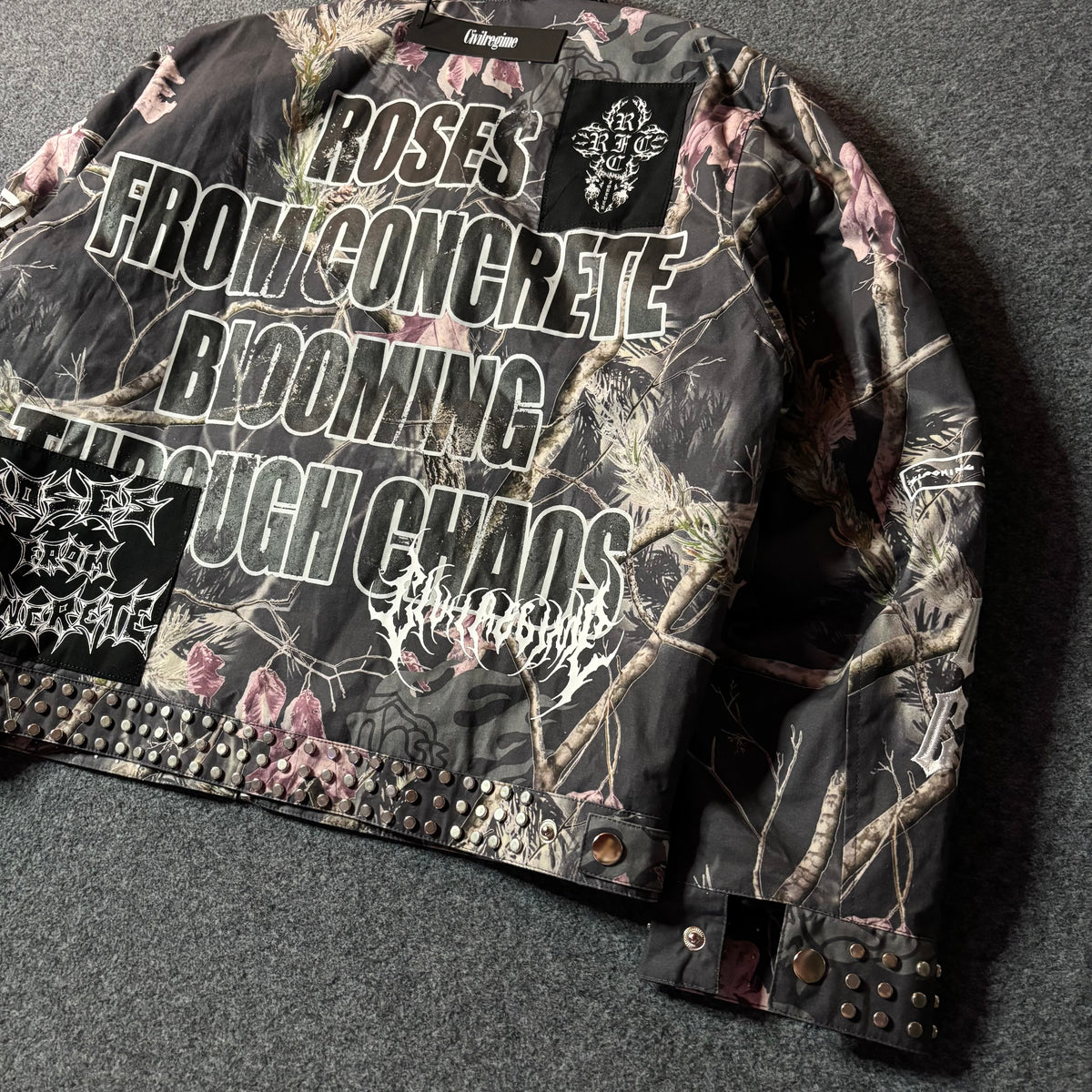 Civil Regime Studded Bankai Camouflage Bomber Jacket