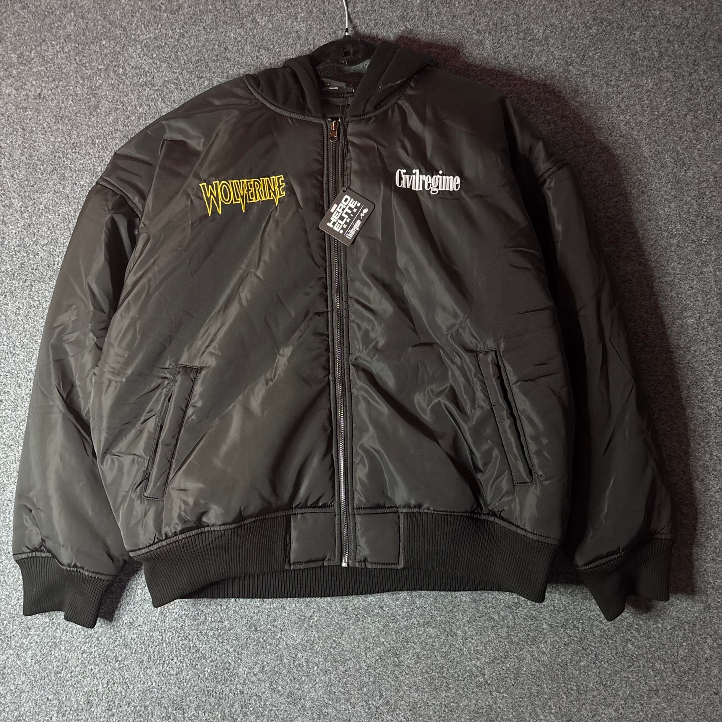 Civil regime Wolverine bomber hooded jacket black