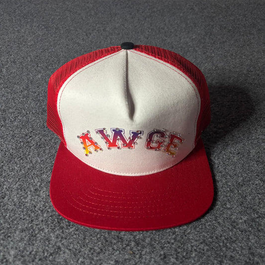 Asap Rocky AWGE rhinestone red trucker hat