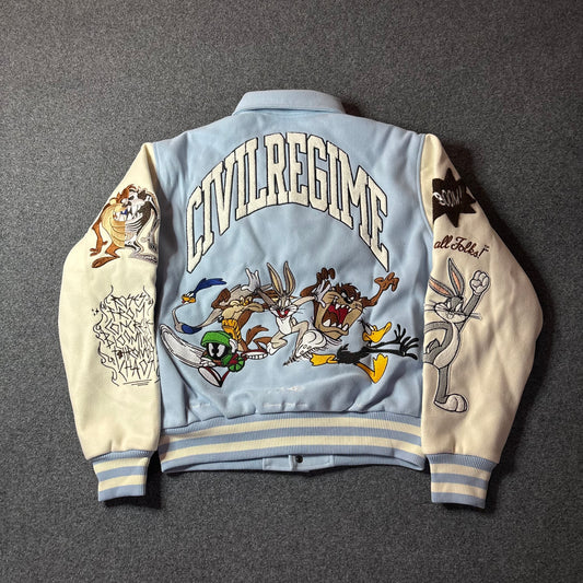 Civil Regime x Looney tunes varsity jacket light blue