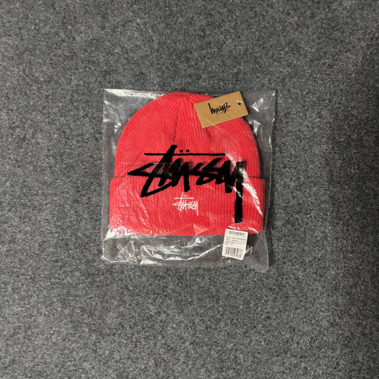 Stussy beanie embroidery logo red