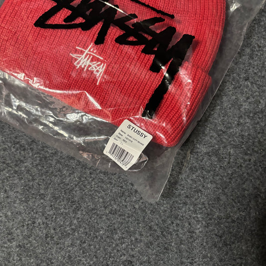 Stussy beanie embroidery logo red