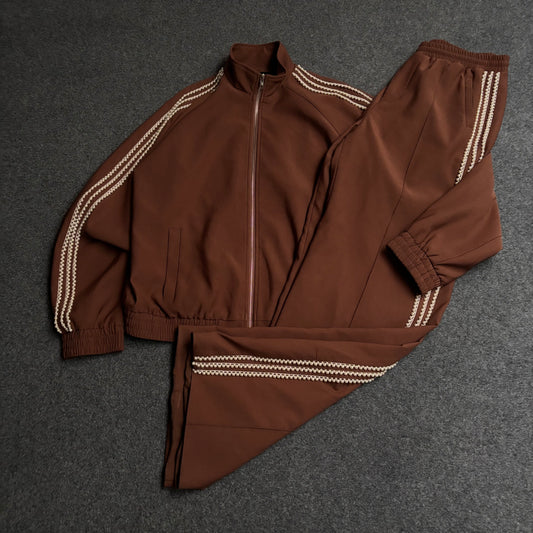 Homme Femme pearls stripes brown tracksuit baggy