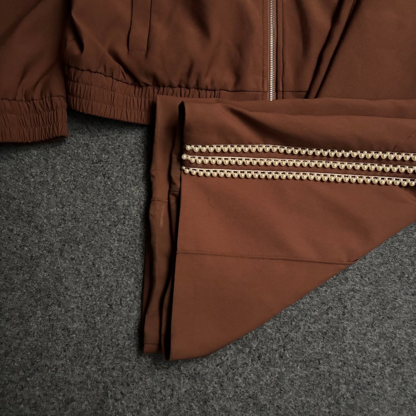 Homme Femme pearls stripes brown tracksuit baggy
