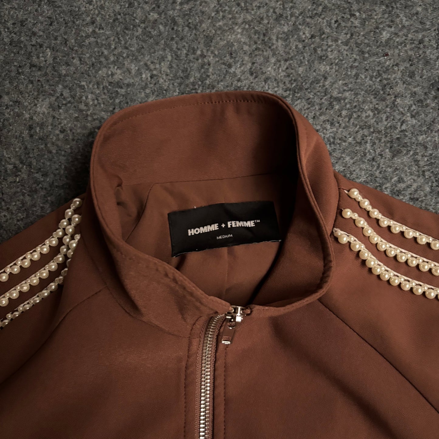 Homme Femme pearls stripes brown tracksuit baggy