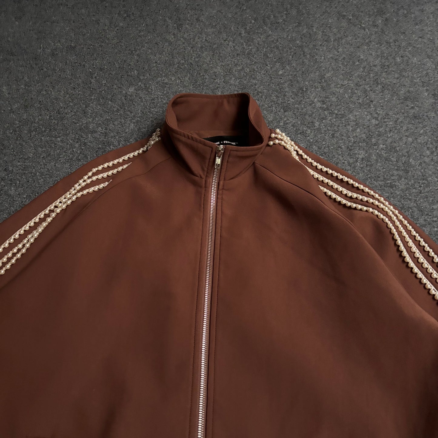 Homme Femme pearls stripes brown tracksuit baggy