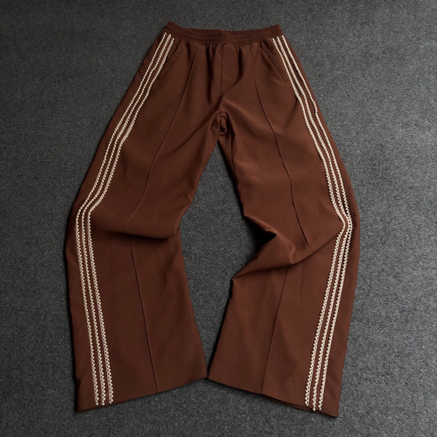 Homme Femme pearls stripes brown tracksuit baggy