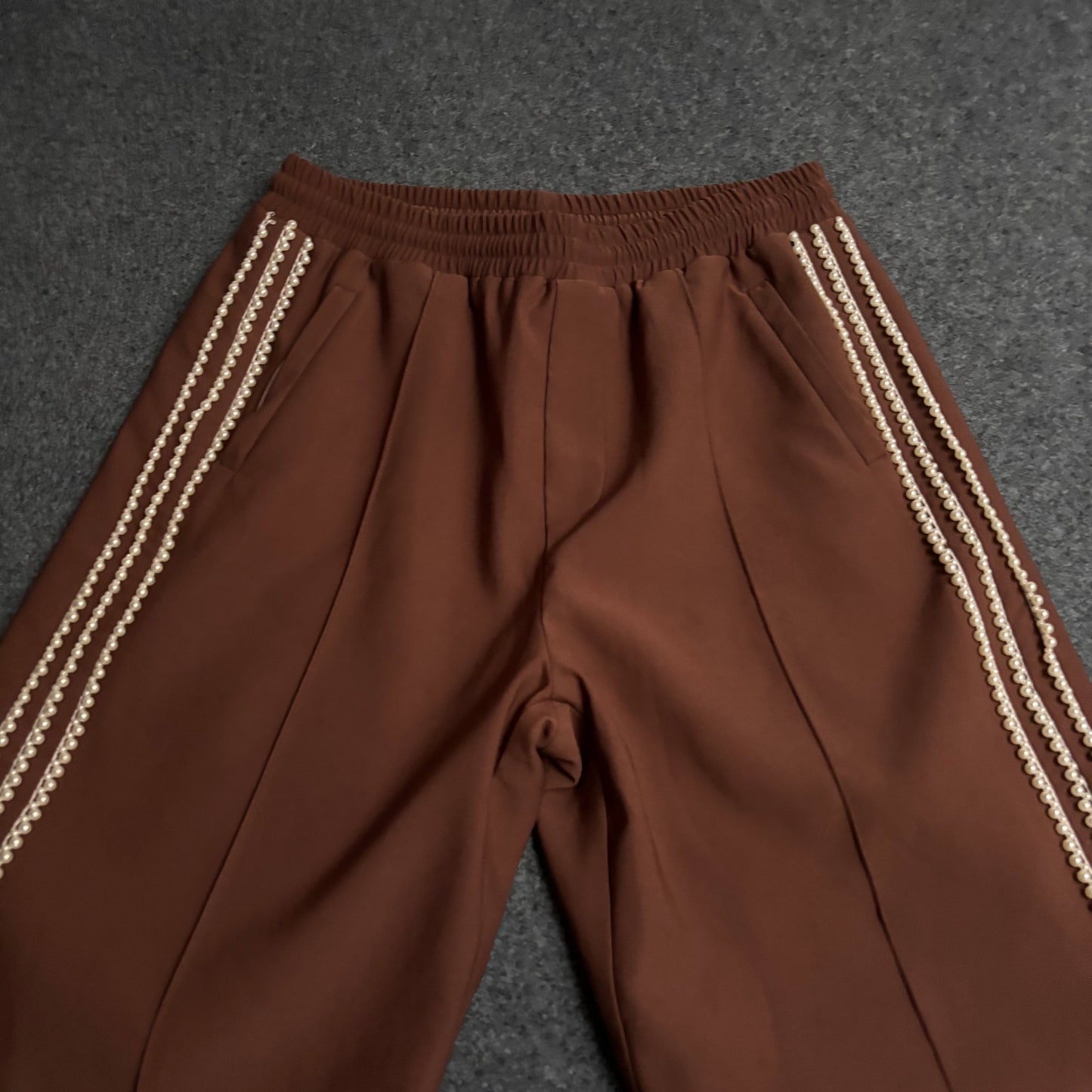 Homme Femme pearls stripes brown tracksuit baggy