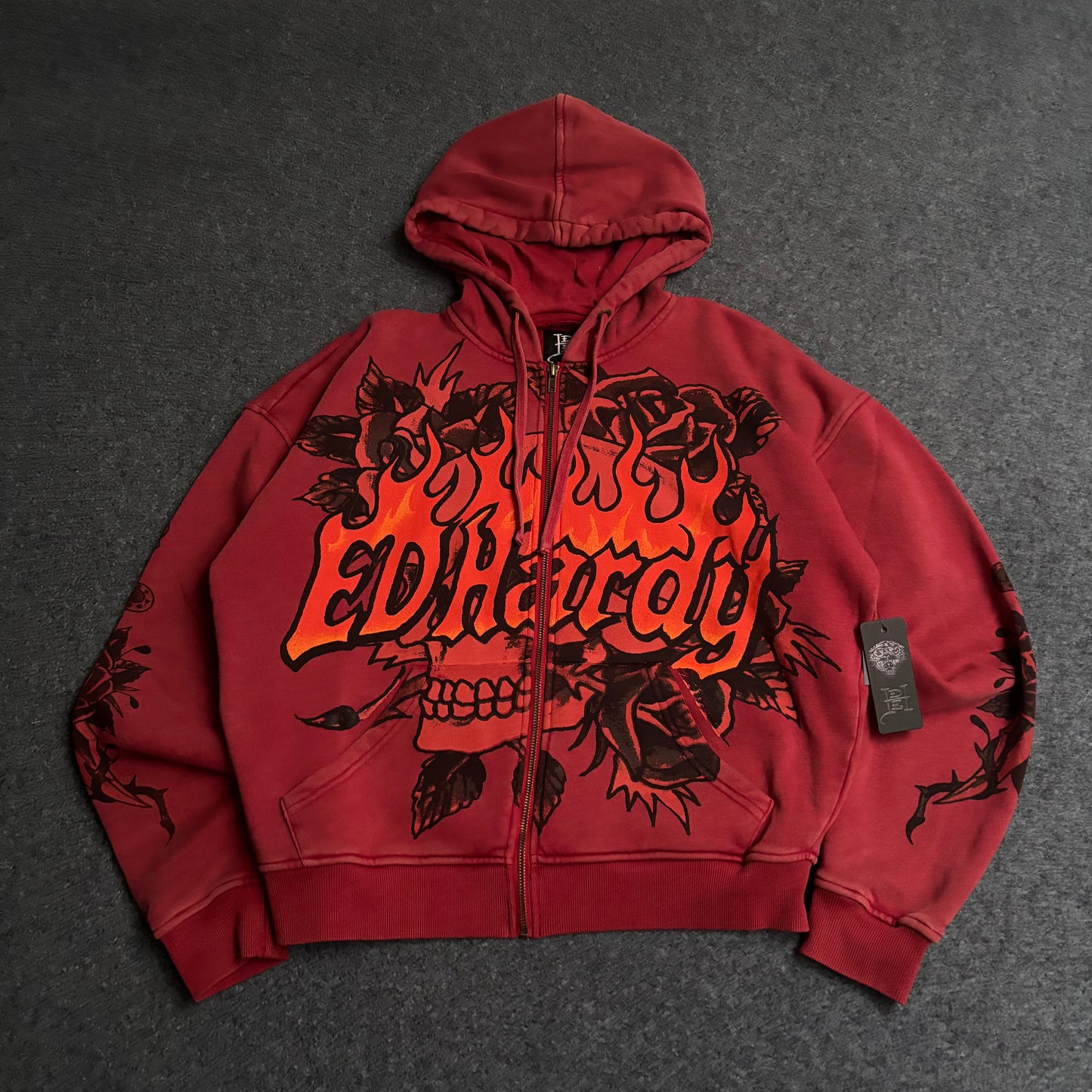 Ed Hardy skull mineral red zip up hoodie