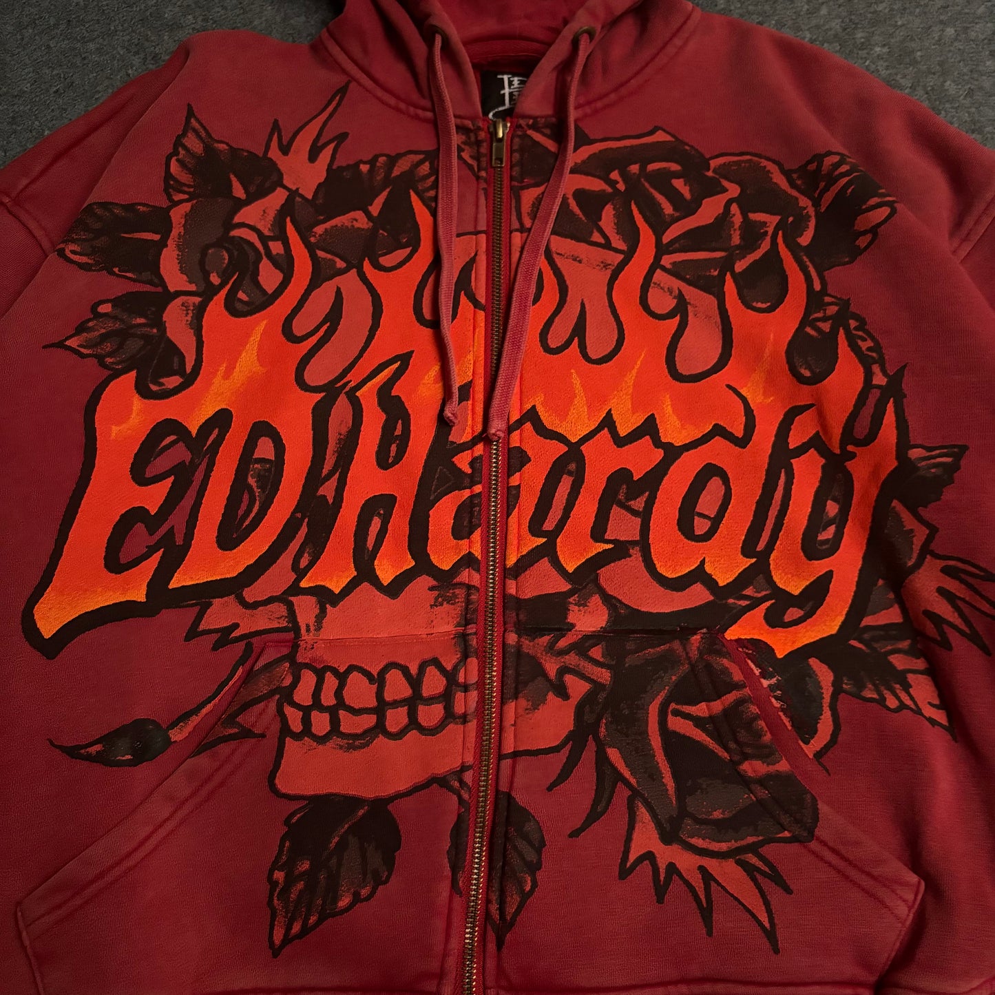 Ed Hardy skull mineral red zip up hoodie