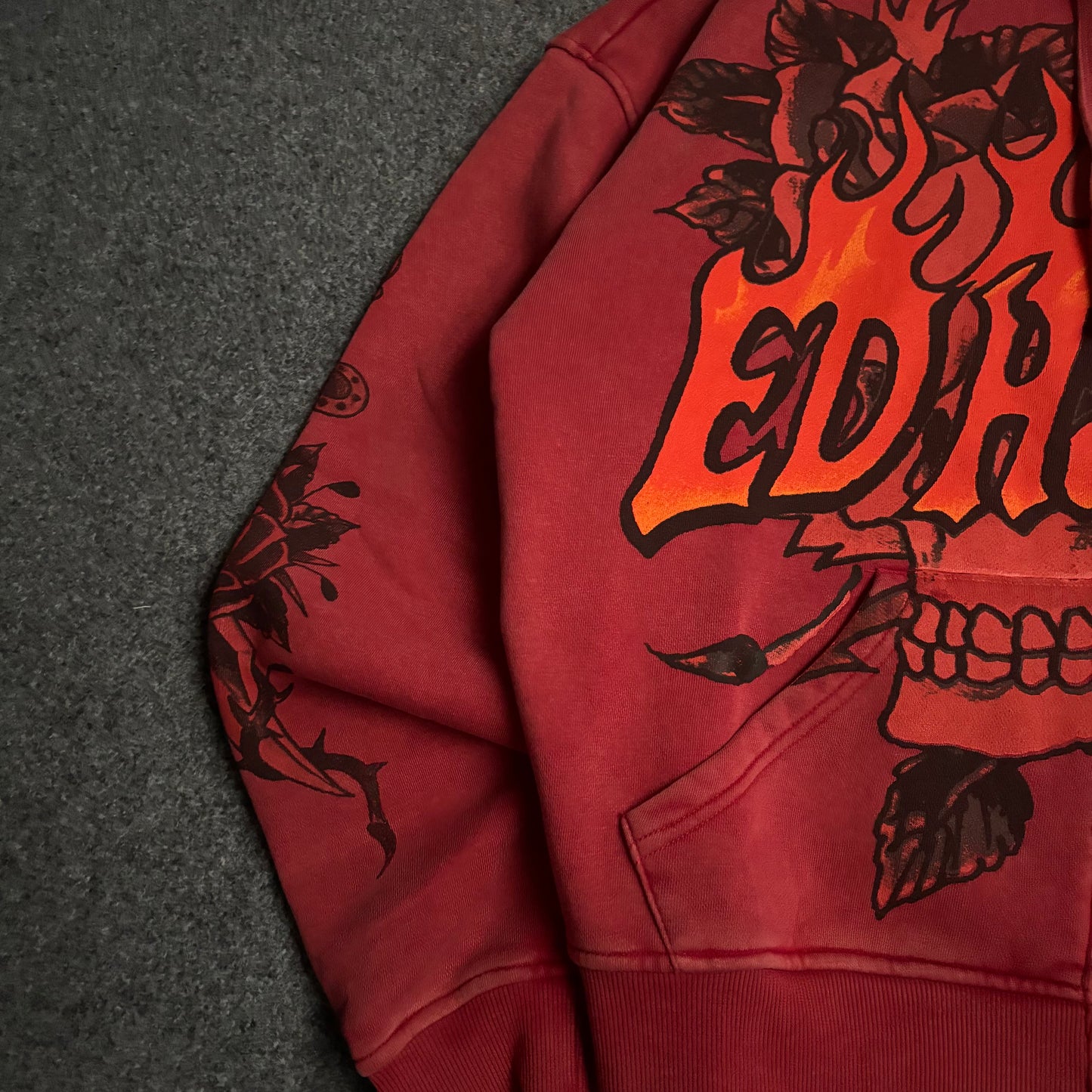 Ed Hardy skull mineral red zip up hoodie